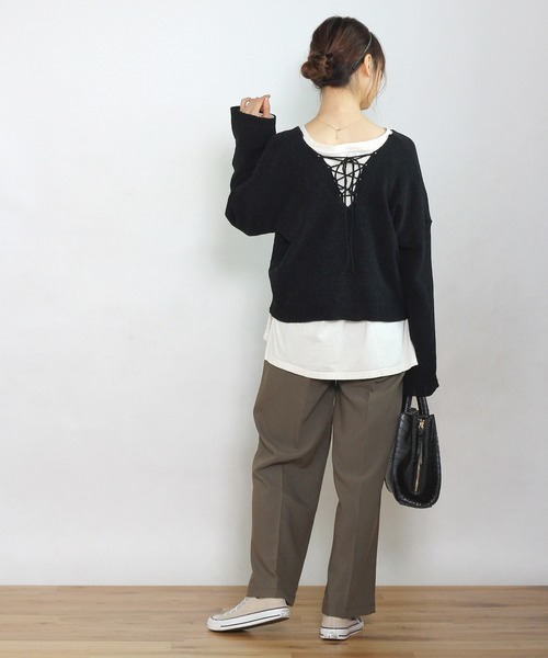 Crisp yours(クリスプユアーズ)の「【WEB限定】バックレースアップニット(ニット/セーター・レディース・ブラック/ブラウン/アイボリー/マスタード・FREE)」の9枚目の写真