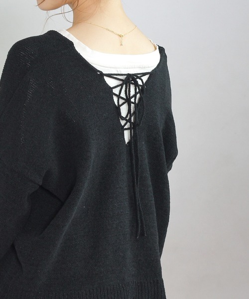 Crisp yours(クリスプユアーズ)の「【WEB限定】バックレースアップニット(ニット/セーター・レディース・ブラック/ブラウン/アイボリー/マスタード・FREE)」の13枚目の写真