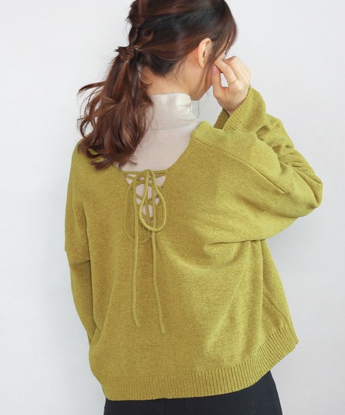 Crisp yours(クリスプユアーズ)の「【WEB限定】バックレースアップニット(ニット/セーター・レディース・ブラック/ブラウン/アイボリー/マスタード・FREE)」の15枚目の写真