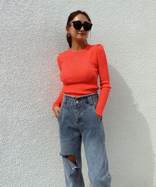 esutoreja（エストレジャ）の「カラーリブニット（ニット/セーター・レディース・パープル/オレンジ/グリーン・FREE）」の3枚目の写真