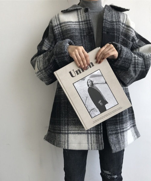 MANGROVE（マングローブ）の「起毛チェックドロップショルダーレイルロードジャケット（その他アウター・レディース・ブラック/ブラウン・FREE）」の10枚目の写真