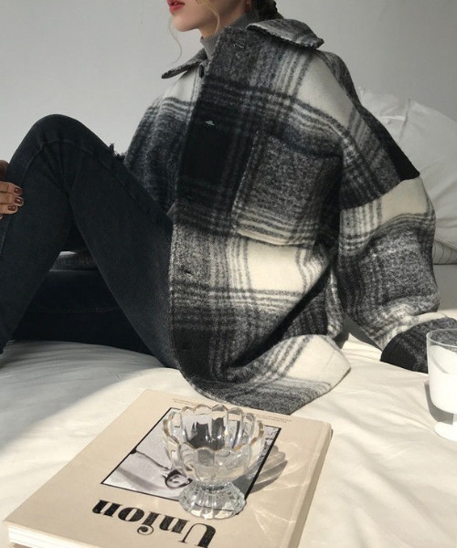 MANGROVE（マングローブ）の「起毛チェックドロップショルダーレイルロードジャケット（その他アウター・レディース・ブラック/ブラウン・FREE）」の9枚目の写真