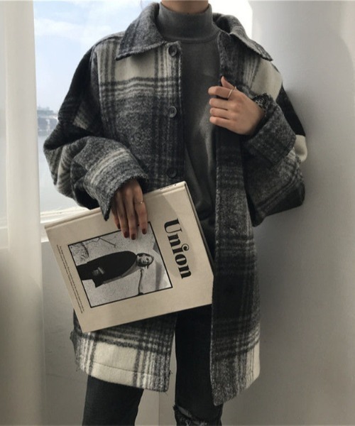 MANGROVE（マングローブ）の「起毛チェックドロップショルダーレイルロードジャケット（その他アウター・レディース・ブラック/ブラウン・FREE）」の5枚目の写真