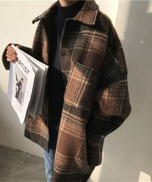 MANGROVE（マングローブ）の「起毛チェックドロップショルダーレイルロードジャケット（その他アウター・レディース・ブラック/ブラウン・FREE）」の4枚目の写真