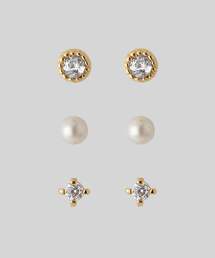 ビジュー×パールピアス[3ペアセット]