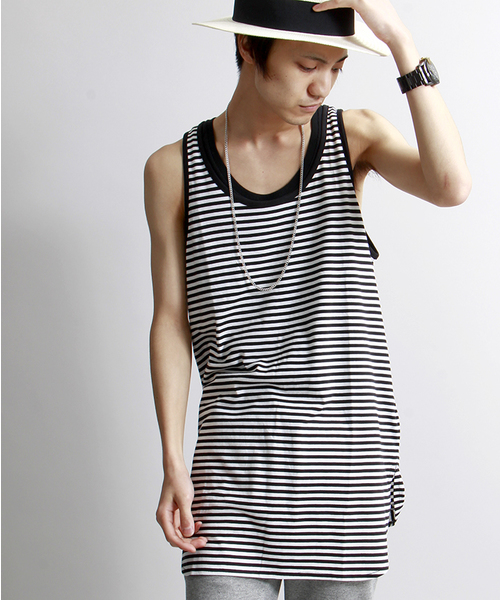 WEGO(ウィゴー)の「WEGO/ロングラウンドタンクトップ(タンクトップ・メンズ・ホワイト/ブラック/ブラック系その他/杢グレー・LARGE/MEDIUM)」の3枚目の写真