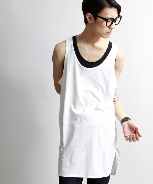 WEGO(ウィゴー)の「WEGO/ロングラウンドタンクトップ(タンクトップ・メンズ・ホワイト/ブラック/ブラック系その他/杢グレー・LARGE/MEDIUM)」の2枚目の写真