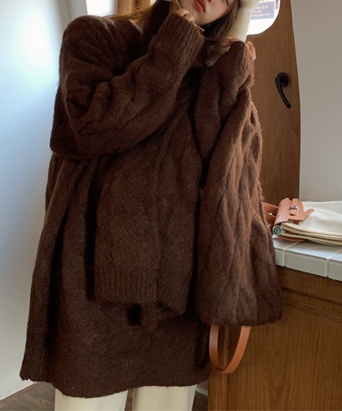 aimoha(アイモハ)の「ボリューム満点ニットマフラー+ゆったりセーターセット (AW)(セットアップ・レディース・ベージュ/ブラウン・FREE)」の17枚目の写真
