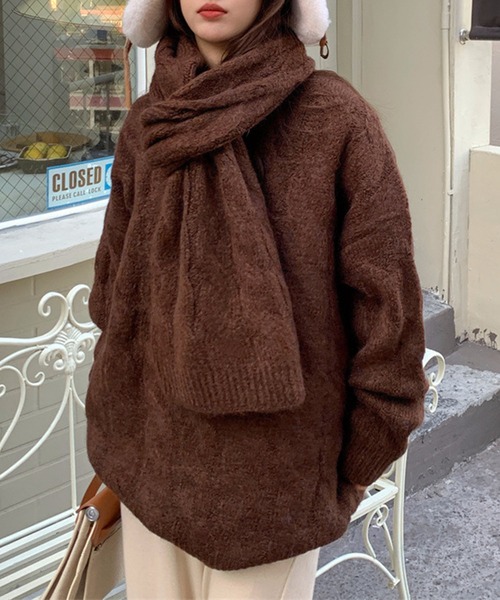 aimoha(アイモハ)の「ボリューム満点ニットマフラー+ゆったりセーターセット (AW)(セットアップ・レディース・ベージュ/ブラウン・FREE)」の8枚目の写真