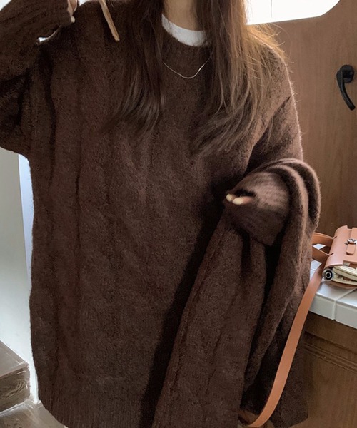 aimoha(アイモハ)の「ボリューム満点ニットマフラー+ゆったりセーターセット (AW)(セットアップ・レディース・ベージュ/ブラウン・FREE)」の12枚目の写真