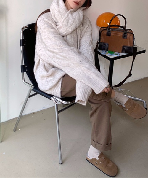 aimoha(アイモハ)の「ボリューム満点ニットマフラー+ゆったりセーターセット (AW)(セットアップ・レディース・ベージュ/ブラウン・FREE)」の19枚目の写真