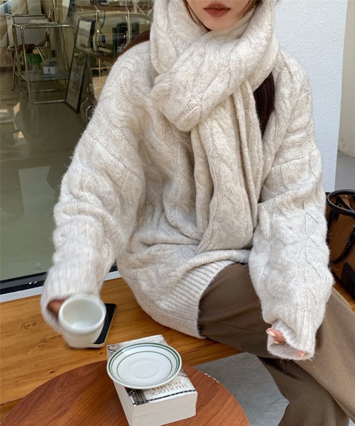 aimoha(アイモハ)の「ボリューム満点ニットマフラー+ゆったりセーターセット (AW)(セットアップ・レディース・ベージュ/ブラウン・FREE)」の9枚目の写真