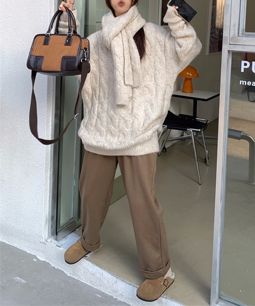 aimoha(アイモハ)の「ボリューム満点ニットマフラー+ゆったりセーターセット (AW)(セットアップ・レディース・ベージュ/ブラウン・FREE)」の16枚目の写真