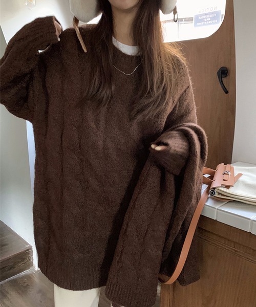 aimoha(アイモハ)の「ボリューム満点ニットマフラー+ゆったりセーターセット (AW)(セットアップ・レディース・ベージュ/ブラウン・FREE)」の10枚目の写真