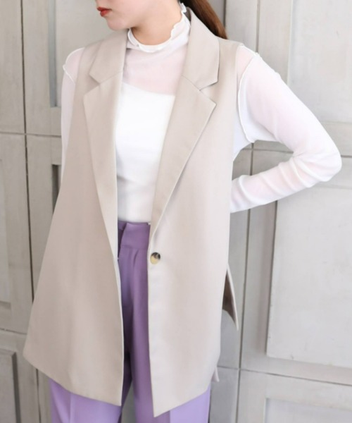 moment+（モーメントプラス）の「【累計販売枚数2万枚突破！】エステルツイル オープンサイドベスト（裏地付き）（ベスト・レディース・ブラック/ライトカーキ/グレイッシュベージュ/アイボリー/ベージュ・M/L）」の4枚目の写真