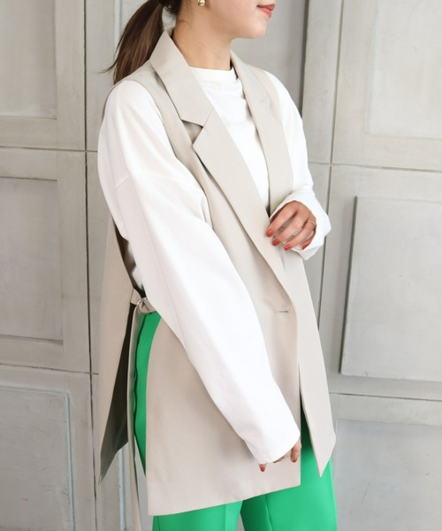 moment+（モーメントプラス）の「【累計販売枚数2万枚突破！】エステルツイル オープンサイドベスト（裏地付き）（ベスト・レディース・ブラック/ライトカーキ/グレイッシュベージュ/アイボリー/ベージュ・M/L）」の14枚目の写真