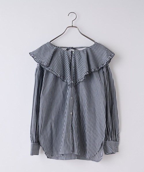 CIAOPANIC(チャオパニック)の「ストライプ2WAYフリルブラウス(シャツ/ブラウス・レディース・ブラック/ブルー・フリ-)」の6枚目の写真