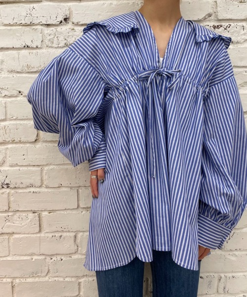 CIAOPANIC(チャオパニック)の「ストライプ2WAYフリルブラウス(シャツ/ブラウス・レディース・ブラック/ブルー・フリ-)」の16枚目の写真