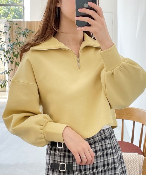 mysty woman（ミスティウーマン）の「ハーフジップショートプルオーバー 271101（Tシャツ/カットソー・レディース・オフホワイト/チャコール/イエロー・FREE）」の3枚目の写真