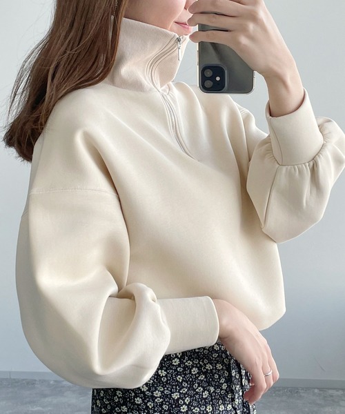 mysty woman（ミスティウーマン）の「ハーフジップショートプルオーバー 271101（Tシャツ/カットソー・レディース・オフホワイト/チャコール/イエロー・FREE）」の4枚目の写真