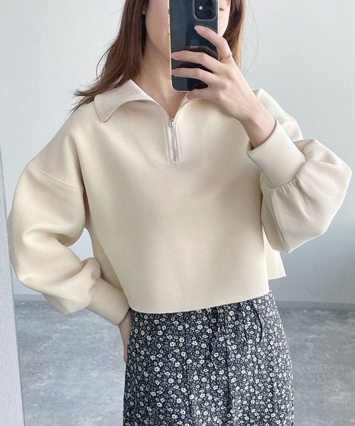 mysty woman（ミスティウーマン）の「ハーフジップショートプルオーバー 271101（Tシャツ/カットソー・レディース・オフホワイト/チャコール/イエロー・FREE）」の9枚目の写真