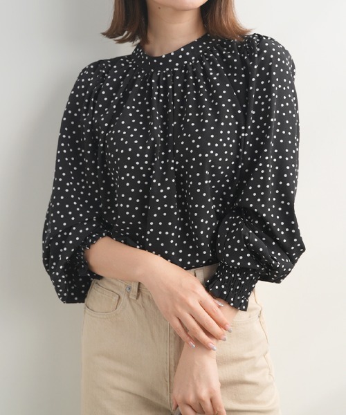 週末セール❣️2024S マーレット 花柄　ブラウス バルーンスリーブ ストライプ柄ボウタイバルーンスリーブブラウス[tw1082