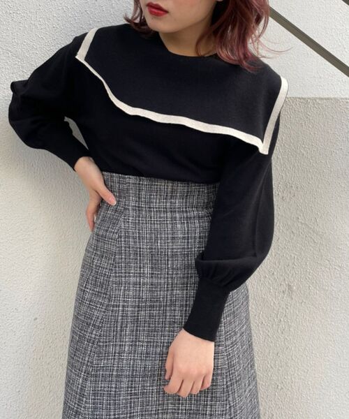 MAJESTIC LEGON(マジェスティックレゴン)の「セーラーカラーニット(ニット/セーター・レディース・アイボリー/ブラック/グリーン・MEDIUM)」の3枚目の写真