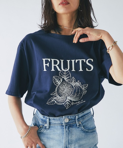 RIVE DROITE（リヴドロワ）の「WEB限定/FRUITS プリントTシャツ（Tシャツ/カットソー・レディース・ホワイト/ネイビー・FREE）」の2枚目の写真