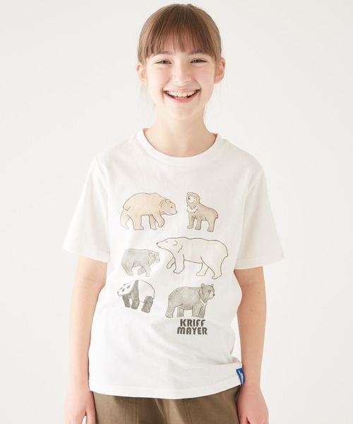 KRIFF MAYER Kid's Collection（クリフメイヤーキッズコレクション）の「ほぼクマTEE（Tシャツ/カットソー・キッズ・オフホワイト/カーキ/サックスブルー/コーラル・120/130/140/150/160/170）」の2枚目の写真