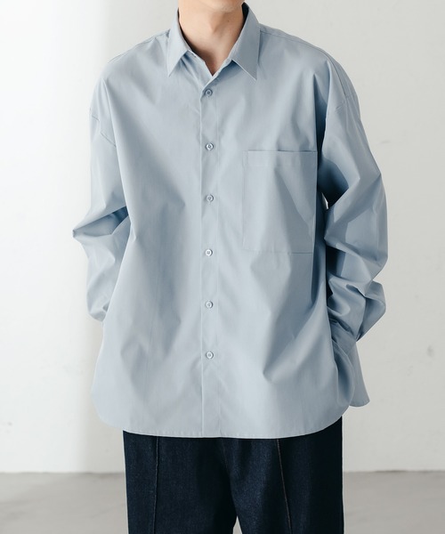 epnok（エプノック）の「ラウンドスリットルーズシャツ（シャツ/ブラウス・メンズ・ブラック/オフホワイト/サックスブルー/ライトグリーン/グレイッシュベージュ・SMALL/MEDIUM/LARGE）」の11枚目の写真