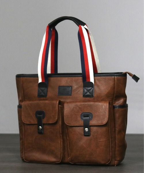 GUSCIO UOMO（グッシオ ウォーモ）の「【グッシオ ウォーモ】　PUレザー　トリコロールハンドルトートバッグ　　ビジネス　通勤通学　革付属（トートバッグ・メンズ・ブラック/ネイビー/ブラウン/カーキ・FREE）」の5枚目の写真