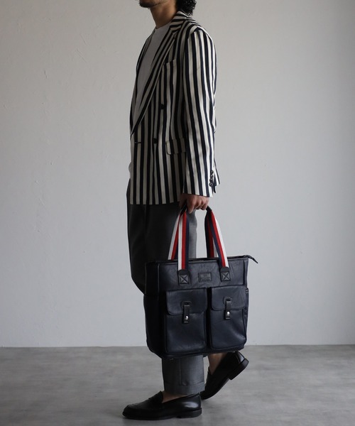 GUSCIO UOMO（グッシオ ウォーモ）の「【グッシオ ウォーモ】　PUレザー　トリコロールハンドルトートバッグ　　ビジネス　通勤通学　革付属（トートバッグ・メンズ・ブラック/ネイビー/ブラウン/カーキ・FREE）」の10枚目の写真