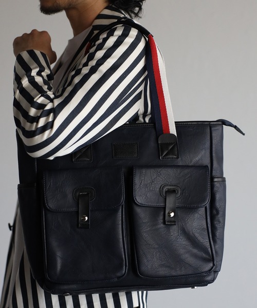 GUSCIO UOMO（グッシオ ウォーモ）の「【グッシオ ウォーモ】　PUレザー　トリコロールハンドルトートバッグ　　ビジネス　通勤通学　革付属（トートバッグ・メンズ・ブラック/ネイビー/ブラウン/カーキ・FREE）」の12枚目の写真