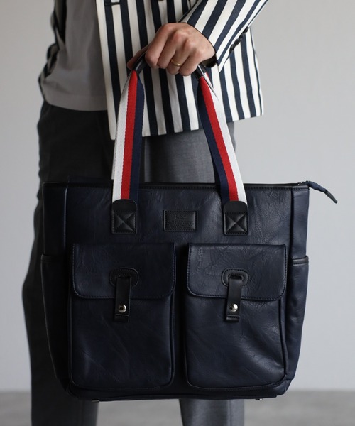 GUSCIO UOMO（グッシオ ウォーモ）の「【グッシオ ウォーモ】　PUレザー　トリコロールハンドルトートバッグ　　ビジネス　通勤通学　革付属（トートバッグ・メンズ・ブラック/ネイビー/ブラウン/カーキ・FREE）」の13枚目の写真