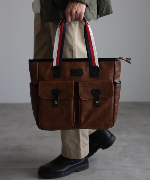 GUSCIO UOMO（グッシオ ウォーモ）の「【グッシオ ウォーモ】　PUレザー　トリコロールハンドルトートバッグ　　ビジネス　通勤通学　革付属（トートバッグ・メンズ・ブラック/ネイビー/ブラウン/カーキ・FREE）」の19枚目の写真