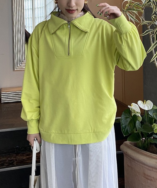 AS KNOW AS PINKY（アズノゥアズピンキー）の「ぐるっとリブハーフジップなプルオーバー（スウェット・レディース・ライトブルー/ブラック/ライム/杢グレー・FREE）」の4枚目の写真