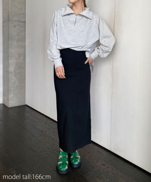 AS KNOW AS PINKY（アズノゥアズピンキー）の「ぐるっとリブハーフジップなプルオーバー（スウェット・レディース・ライトブルー/ブラック/ライム/杢グレー・FREE）」の7枚目の写真