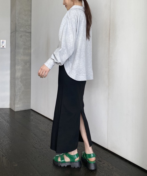 AS KNOW AS PINKY（アズノゥアズピンキー）の「ぐるっとリブハーフジップなプルオーバー（スウェット・レディース・ライトブルー/ブラック/ライム/杢グレー・FREE）」の8枚目の写真