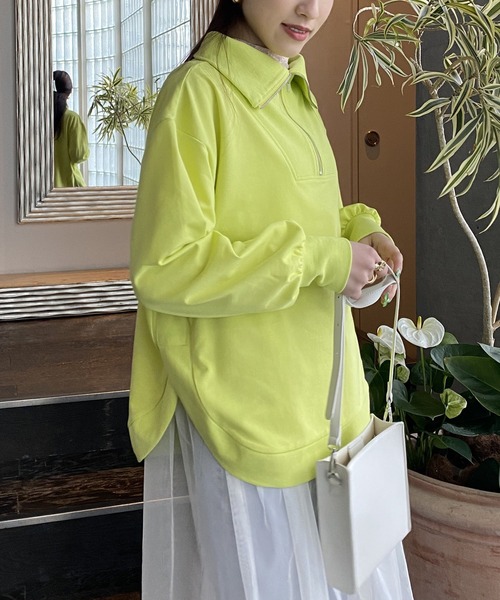 AS KNOW AS PINKY（アズノゥアズピンキー）の「ぐるっとリブハーフジップなプルオーバー（スウェット・レディース・ライトブルー/ブラック/ライム/杢グレー・FREE）」の10枚目の写真