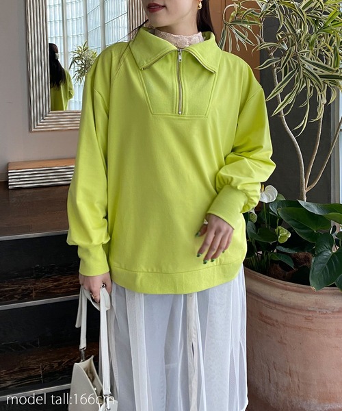 AS KNOW AS PINKY（アズノゥアズピンキー）の「ぐるっとリブハーフジップなプルオーバー（スウェット・レディース・ライトブルー/ブラック/ライム/杢グレー・FREE）」の12枚目の写真