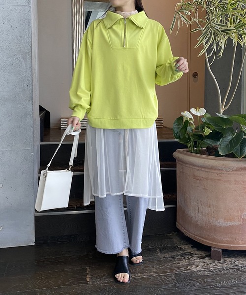 AS KNOW AS PINKY（アズノゥアズピンキー）の「ぐるっとリブハーフジップなプルオーバー（スウェット・レディース・ライトブルー/ブラック/ライム/杢グレー・FREE）」の13枚目の写真