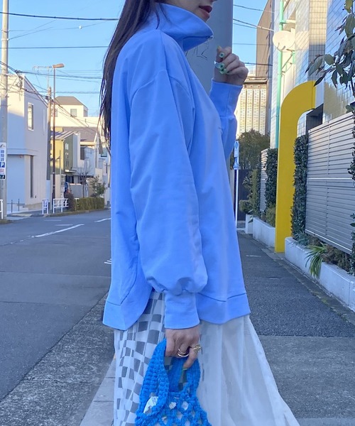 AS KNOW AS PINKY（アズノゥアズピンキー）の「ぐるっとリブハーフジップなプルオーバー（スウェット・レディース・ライトブルー/ブラック/ライム/杢グレー・FREE）」の15枚目の写真