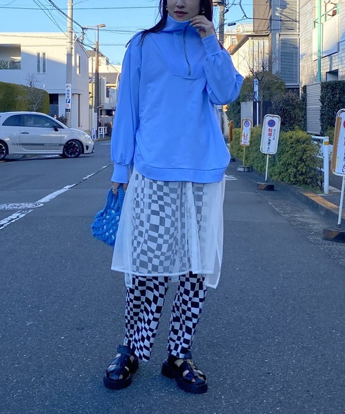 AS KNOW AS PINKY（アズノゥアズピンキー）の「ぐるっとリブハーフジップなプルオーバー（スウェット・レディース・ライトブルー/ブラック/ライム/杢グレー・FREE）」の18枚目の写真