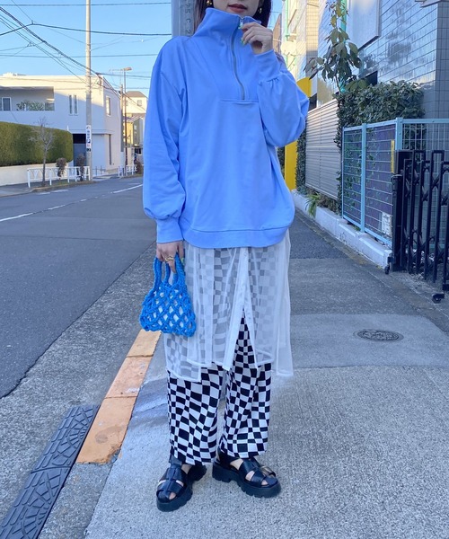 AS KNOW AS PINKY（アズノゥアズピンキー）の「ぐるっとリブハーフジップなプルオーバー（スウェット・レディース・ライトブルー/ブラック/ライム/杢グレー・FREE）」の19枚目の写真