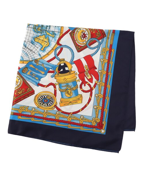 OPAQUE.CLIP（オペークドットクリップ）の「◆ヴィンテージ風ポリエステル大判スカーフ（バンダナ/スカーフ・レディース・ホワイト系5/ベージュ系その他5/ネイビー系2・00）」の2枚目の写真