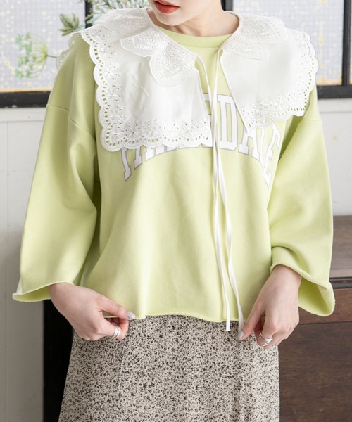 RETRO GIRL(レトロガール)の「カットオフロゴショートトレーナー(Tシャツ/カットソー・レディース・グリーン/オフホワイト/オレンジ/ライトグレー・FREE)」の1枚目の写真