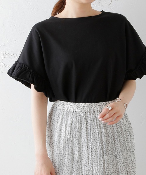 PUAL CE CIN(ピュアルセシン)の「【WEB限定】汗に負けない!フリル袖Tシャツ(Tシャツ/カットソー・レディース・ホワイト/ブラック/グレー/サックスブルー・FREE)」の1枚目の写真