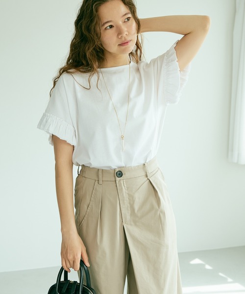 PUAL CE CIN(ピュアルセシン)の「【WEB限定】汗に負けない!フリル袖Tシャツ(Tシャツ/カットソー・レディース・ホワイト/ブラック/グレー/サックスブルー・FREE)」の7枚目の写真