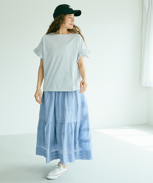 PUAL CE CIN(ピュアルセシン)の「【WEB限定】汗に負けない!フリル袖Tシャツ(Tシャツ/カットソー・レディース・ホワイト/ブラック/グレー/サックスブルー・FREE)」の5枚目の写真