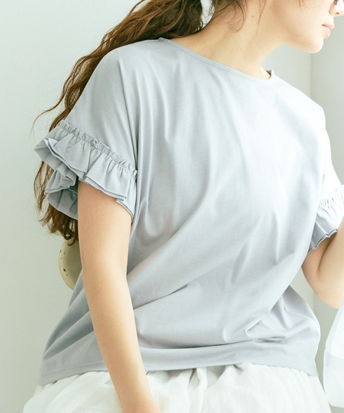 PUAL CE CIN(ピュアルセシン)の「【WEB限定】汗に負けない!フリル袖Tシャツ(Tシャツ/カットソー・レディース・ホワイト/ブラック/グレー/サックスブルー・FREE)」の11枚目の写真